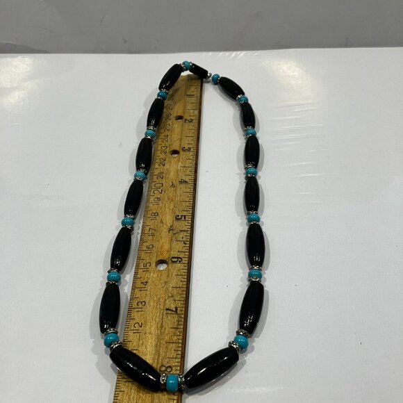 Choker Wood and Turquoise Beads 18.5 inches long Handmade Brand New - Picture 8 of 10